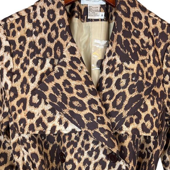 WESTPORT Short Trench Coat in Cat Print Browns and Cream Women's Size 6 - Picture 2 of 13